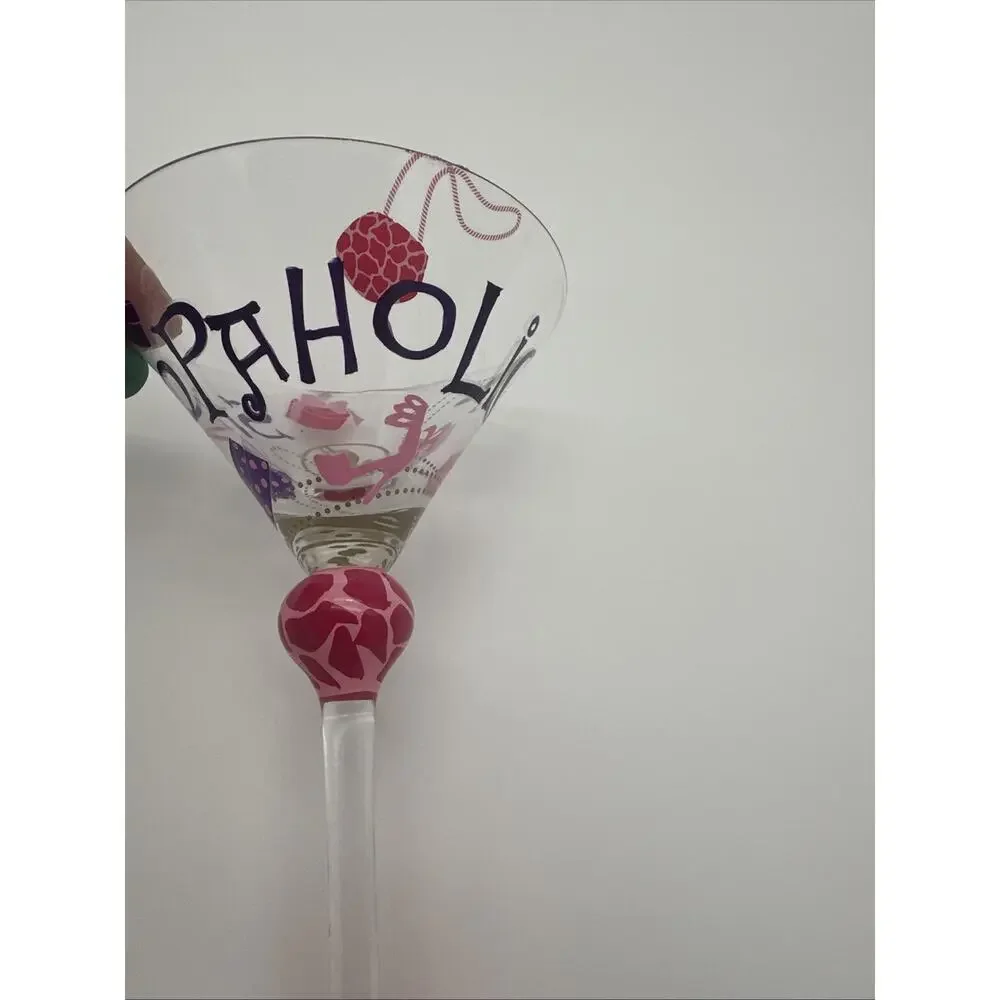 Martini Glass Shopaholic Art Deco Hand Painted Cheetah Print